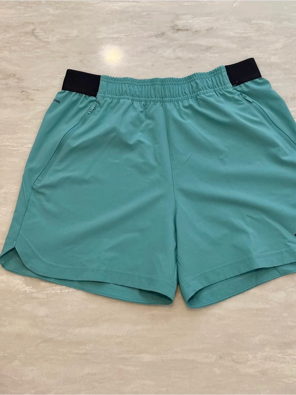 adidas Men’s Mediun Teal Swim Trunks-  Black Waistband -5in inseam- Swimsuit